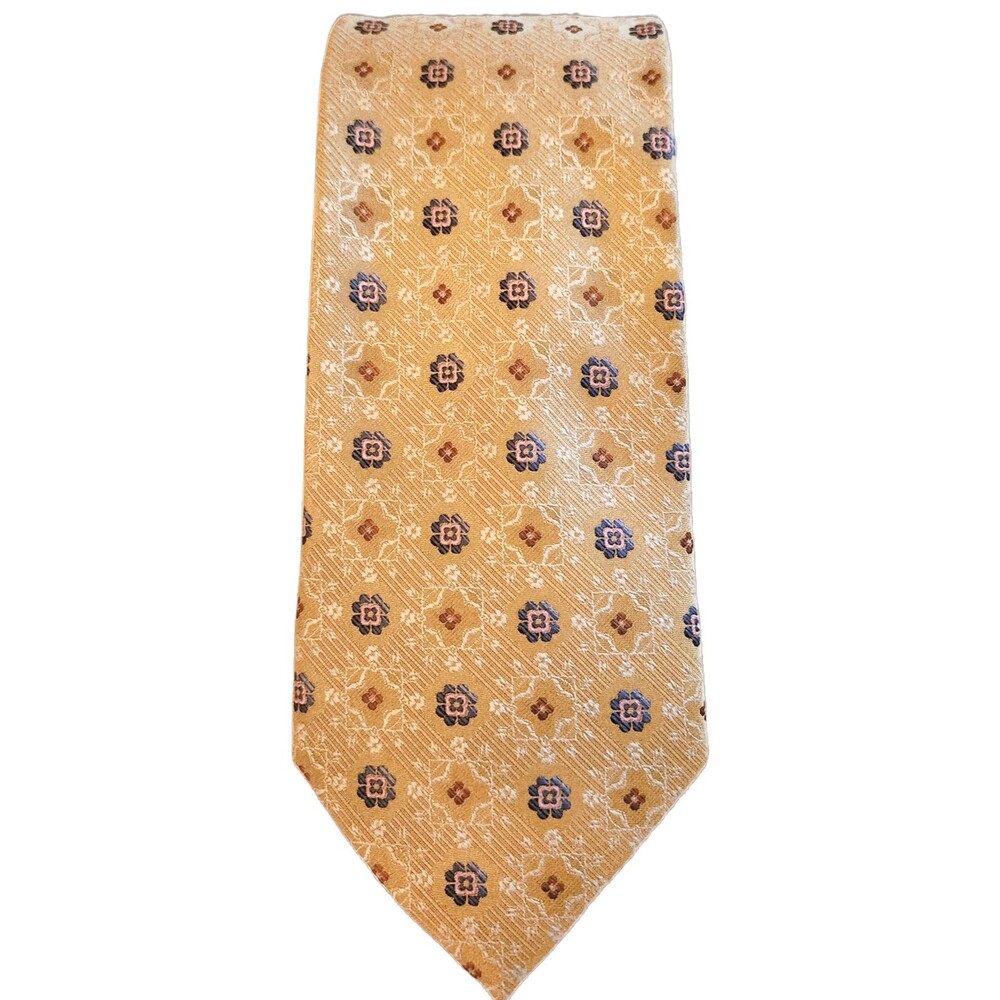 Beau Brummel Soho Tie 100% Silk Luxury Necktie Gold Purple Pink Floral EUC